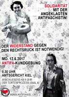 [Kiel] Antirepressions-Kundgebung zum Tortenprozess "Solidarität mit der angeklagten Antifaschistin!" Amtsgericht