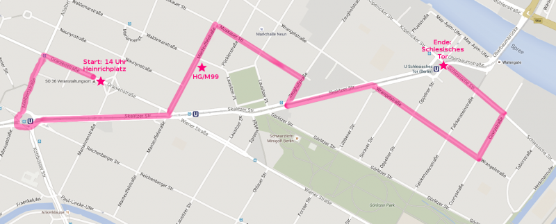 Route der Demo gegen die Räumung von HG/M99 am 09.01.2016 | 14 Uhr | Heinrichplatz
