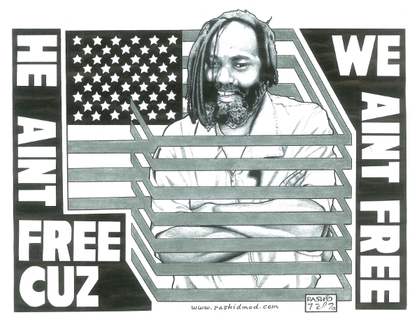 Mumia Abu-Jamal, drawn by Kevin Rashid Johnson, prisoner in Texas, USA