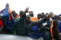 MOAS rescue 105 migrants in rubber dinghy October 4, 2014.Photo: Darrin Zammit Lupi/MOAS