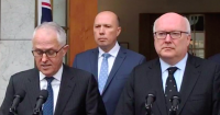 Left to right Prime Minister Malcolm Turnbull, Peter Dutton, Attorney-General (justice minister), George Brandis