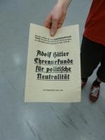 Adolf-Hitler-Ehrenurkunde für politische Neutralität