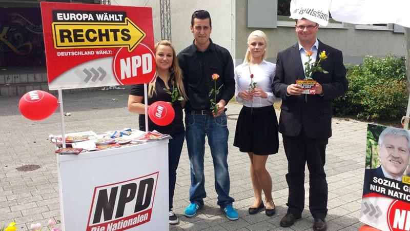 NPD-Wahlkampf im Mai 2014 in Sinsheim: NN, Johannes Bachmann, NN, Jan Jaeschke