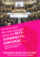 Offenes Treffen gegen Krieg und Militarisierung Stuttgart - Nato Siko München 2017 - Flyer Vorderseite
