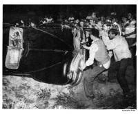 Rioters wreck a car on the night of Aug. 27, when Robeson had originally been scheduled to give a concert in Peekskill.