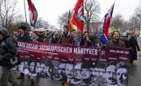 Berlin, Januar 2016: Auf dem Baner der Antiimperialistischen Aktion erkennt man gleich neben Rosa Luxemburg und Karl Liebknecht die beiden Antisemiten, Alexej Mosgowoj und Pawel Drjomow