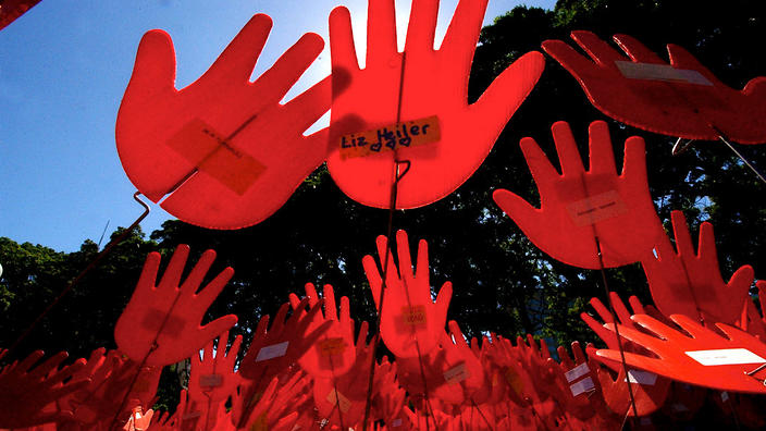 A sea of hands planted in Sydney's Hyde Park by school children. Each hand symbolises goodwill and friendship between Aboriginal and white people.