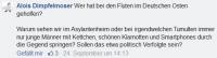 "Alois Dimpfelmoser" alias Dominik Stürmer auf der FB-Seite gegen die geplante Flüchtlingsunterkunft