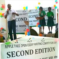 Nana Grey-Johnson delivering inspiring speech on the Apple Tree Writer’s award ceremony