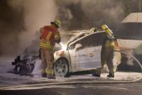 Die Feuerwehr löschte das in Flammen stehende Fahrzeug Foto: spreepicture