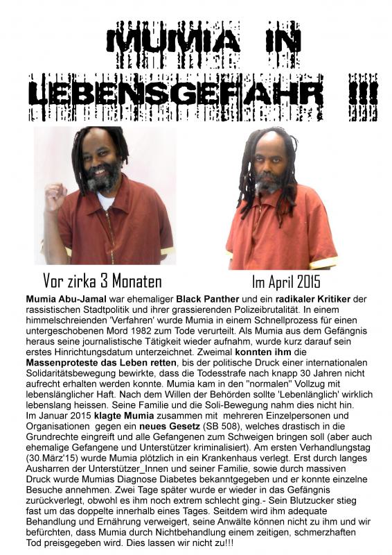 Stoppt die Hinrichtung von Mumia Abu-Jamal - medizinische Versorgung JETZT!