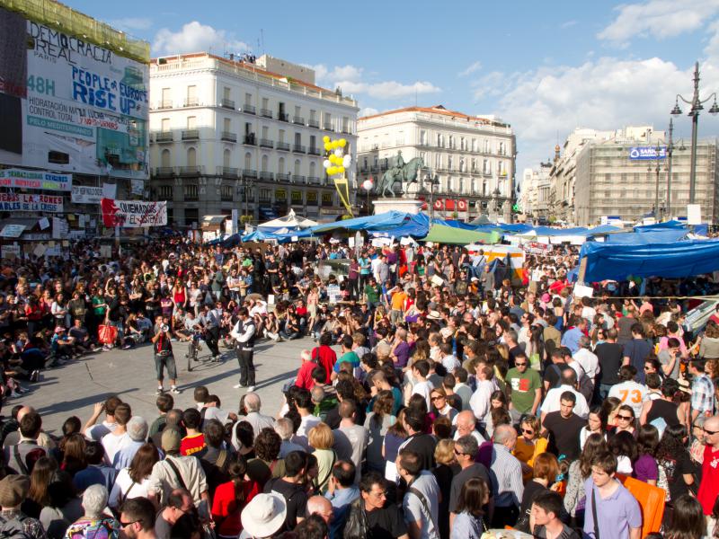 Indignados Protestas, Puerta del Sol, Madrid