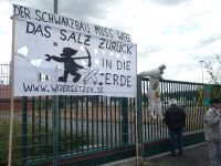 Illegal Gorleben nuclear storage raided by local protesters. "Put the salt back into the ground," says the sign. jpg