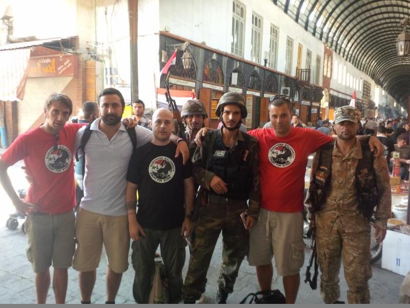 Italian delegation of the European Solidarity Front with Syrian Army soldiers in Damascus. From ESF website