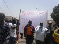 Gambia opposition member Solo Sandeng leading the protest at Westfield Junction before he died in custody. Sandeng with the megaphone with UDP protesters at Westfield Junction.