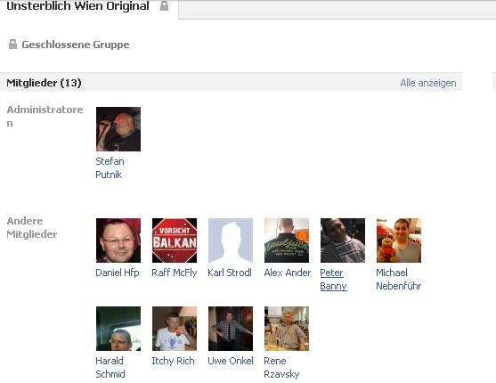 screenshot der Facebookgruppe Unsterblich Wien Original (Administrator Stefan P