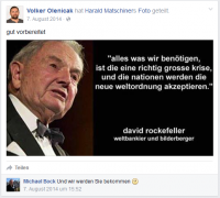 "Rockefeller hat einen Plan.."Typische und bereits von den Nationalsozialisten verwendetes Motiv, um eine angebliche "jüdische Weltverschwörung" zu propagieren.