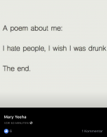 Profil von Mary-Ann Radke verkündet: "A poem about me: I hate people, I wish I wash drunk. The end"