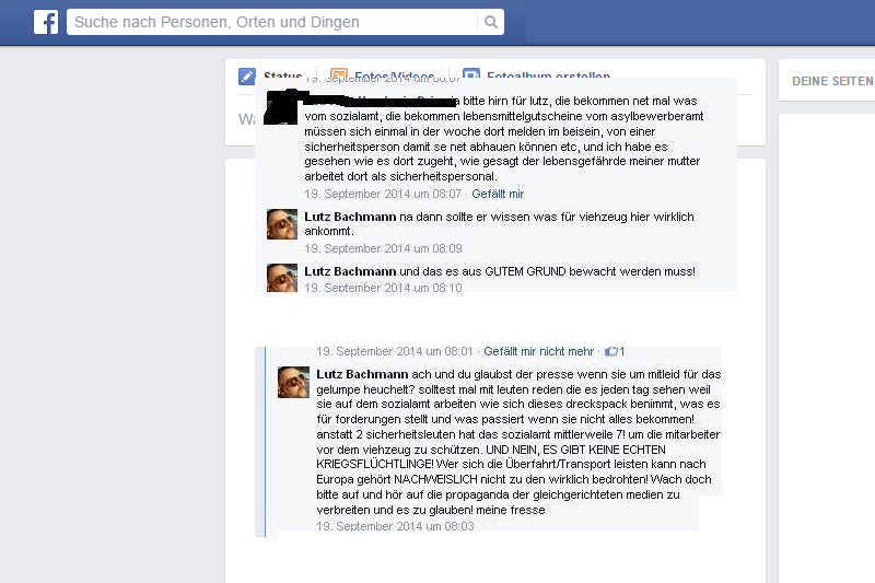 "Dreckspack", "Viehzeug", "Gelumpe"... Lutz Bachmann bei Facebook.