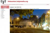 Verschärfte Widersprüche und Gewalt in Leipzig. Am 5. Juni knallt es auf dem Innenstadtring, als rund 100 Personen mit Pyrotechnik und Steinen gegen die Polizei losgehen. Screenshot von indymedia
