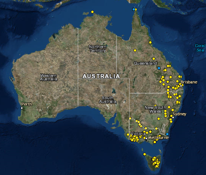 Map of massacres, image used by courtesy of Dr Bill Pascoe, The University of Newcastle