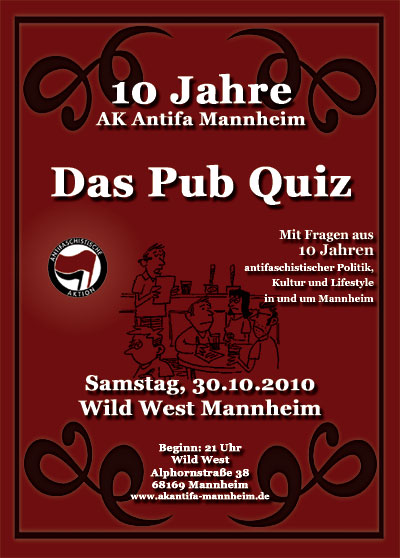 10 Jahre AK Antifa Mannheim - Pub Quiz-Flyer
