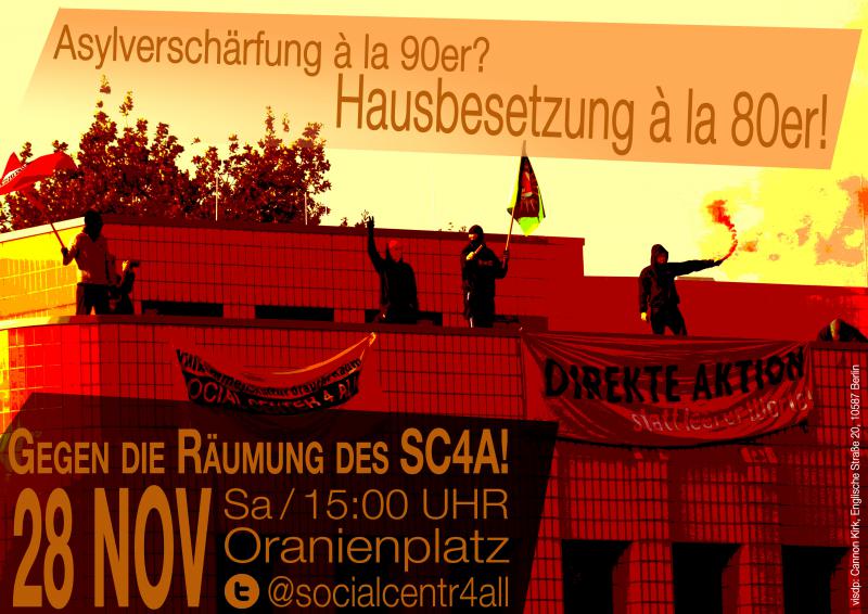 Aufruf zu Demo: Gegen die Räumung des SC4A