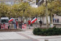 Die NPD-Kundgebung am Rande des Berliner Platz in Ludwigshafen.