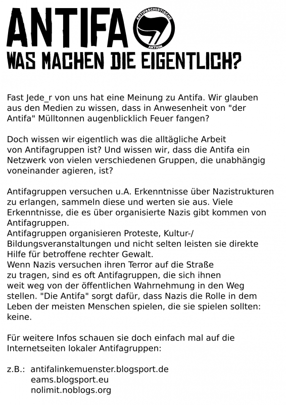 Flyer groß: Antifa, was machen die eigentlich?