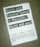 Flyer nach dem Anschlag in der Hufeisensiedlung vor einer Woche