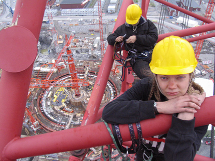 Greenpeace protesters on an Olkiluoto building crane on June 1 2007