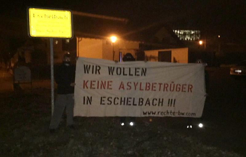 Transparent der Nazis zur Ortschaftsratssitzung in Sinsheim-Eschelbach (Dezember 2016).