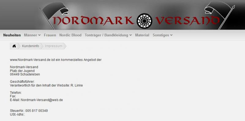 Screenshot - Impressum des "Nordmark-Versand"