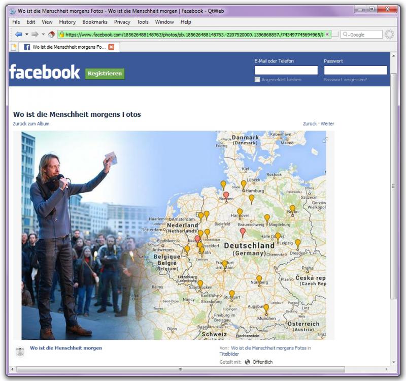 Screenshot: Facebook-Titel "Wo ist die Menschheit morgen