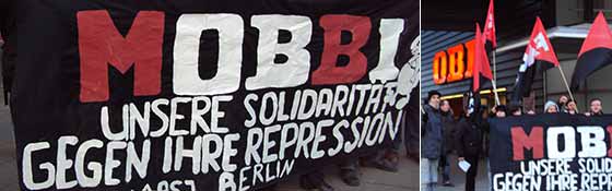 Protestaktion vor dem OBI auf der Ostseestraße in Berlin-Prenzlauer Berg