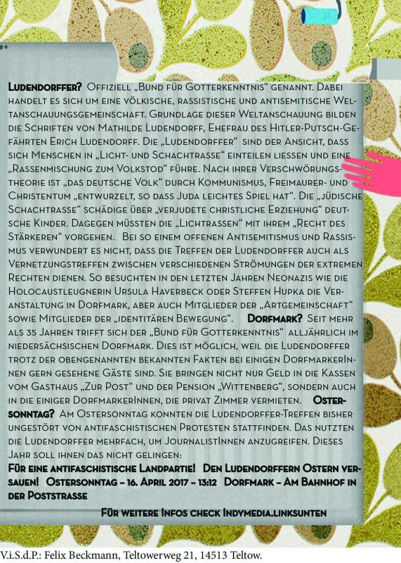 Flyer zur 1. antifaschistischen Oster-Demonstration in Dorfmark am 16.04.17 (Rückseite)