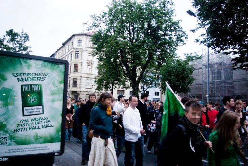 Green and black flag at a demo in Mainz, Germany.