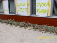 "Liebig lebtt" und "Flora bleibt" schmierten die Täter auf die Fassade.Foto: Polizei