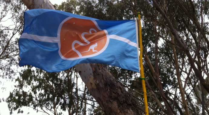 Flag of the Djurin Republic of the Nyoongar who have set up a Tent Embassy which hosts a 'Refugee Camp' at Matagarup (Heirisson Island) Perth, Western Australia.