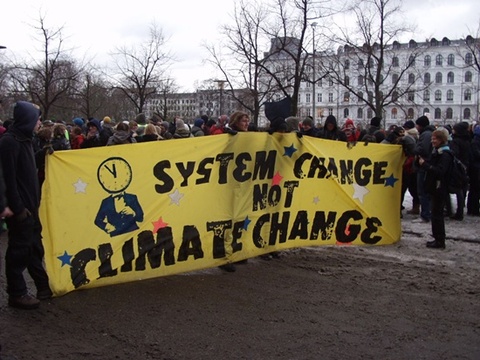 System Change Not Climate Change Banner in Kopenhagen