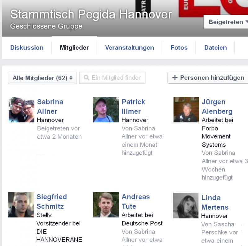 Screenshot 1 "Stammtisch Pegida Hannover"