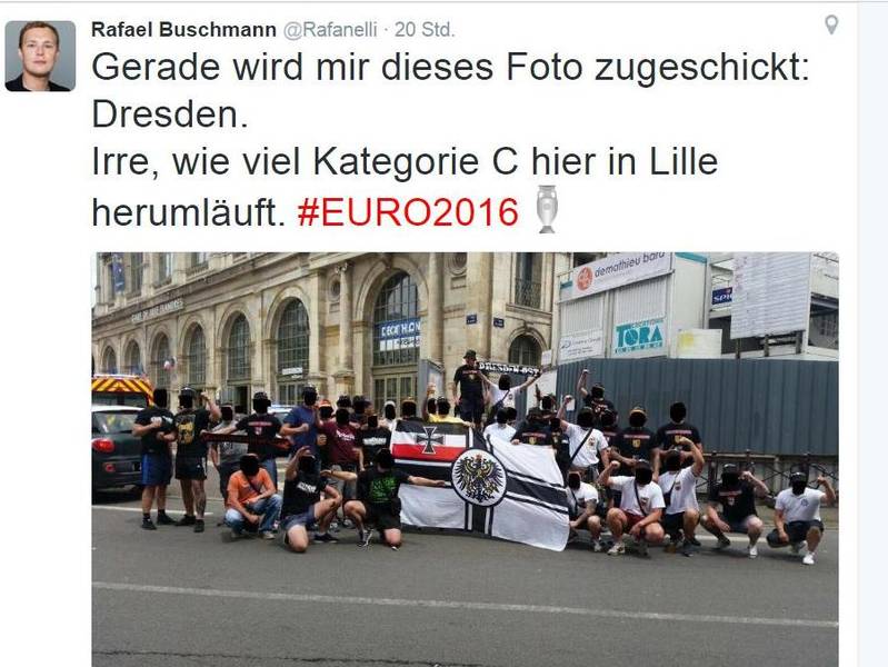Neonazi-Hooligans mit Reichskriegsflagge in Lille