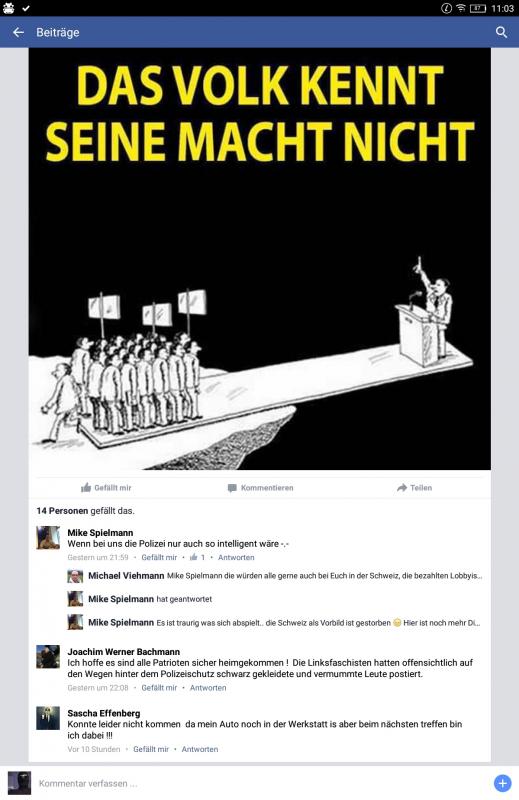 Von der FB Seite der pegida Kassel.>Kommentar Bachmann beachten