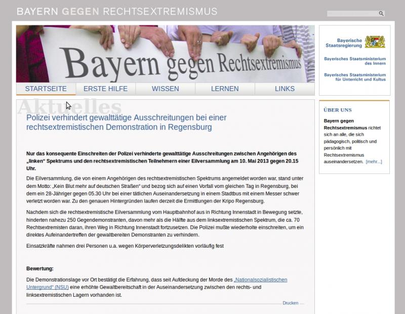 Screenshot "Bayern gegen Rechtsextremismus" 