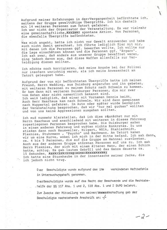 6 - Thorsten Crämer (Pro NRW) Überfall auf KZ-Gedenkstätte in Wuppertal, 09.07.2000,AG Wuppertal, Aktenzeichen Az.: 23 (24) Cs 733 Js - 1655/01, Blatt 316 (Seite 2)