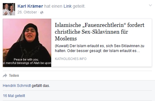 Beispielhafter Facebook-Post von Karl Krämer.