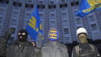 Not just protestors – those are the flags of the fascist Svoboda party. Pic credit: AP