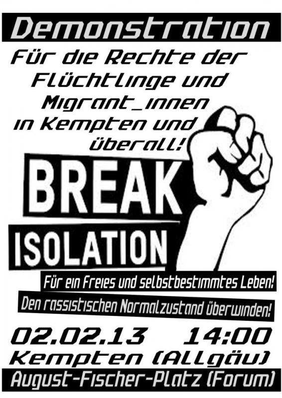 Demonstration in Kempten: Break Isolation, 2.2.13, 14 Uhr