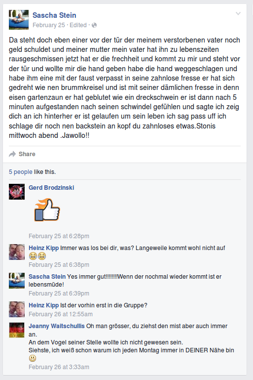 Sascha Stein prahlt bei Facebook mit KV