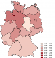 Delegierte pro 100.000 Einwohner ihres Bundeslandes auf dem AfD-Parteitag in Bremen, 2015